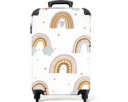foto van NoBoringSuitcases.com® - Kinderkoffer meisje - Kindertrolley meisjes - Regenboog patroon - Handbagage koffer lichtgewicht - Reiskoffer trolley kinderen - Koffertje kind - Rolkoffer met wieltjes - Past binnen 55x40x20 en 55x35x25