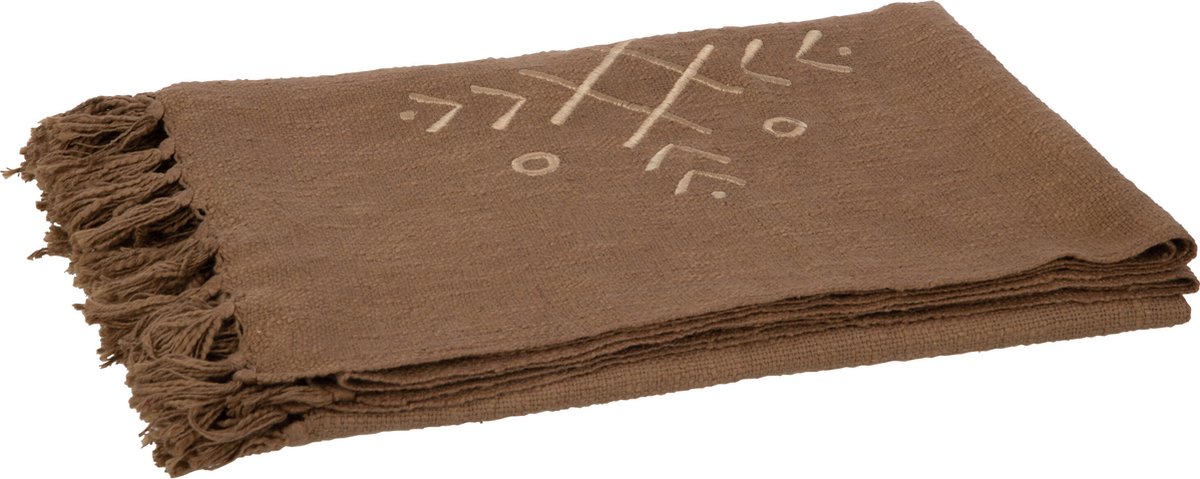 J-Line plaid Etnisch Patronen + Franjes - katoen - bruin - 130 x 170 cm Beige