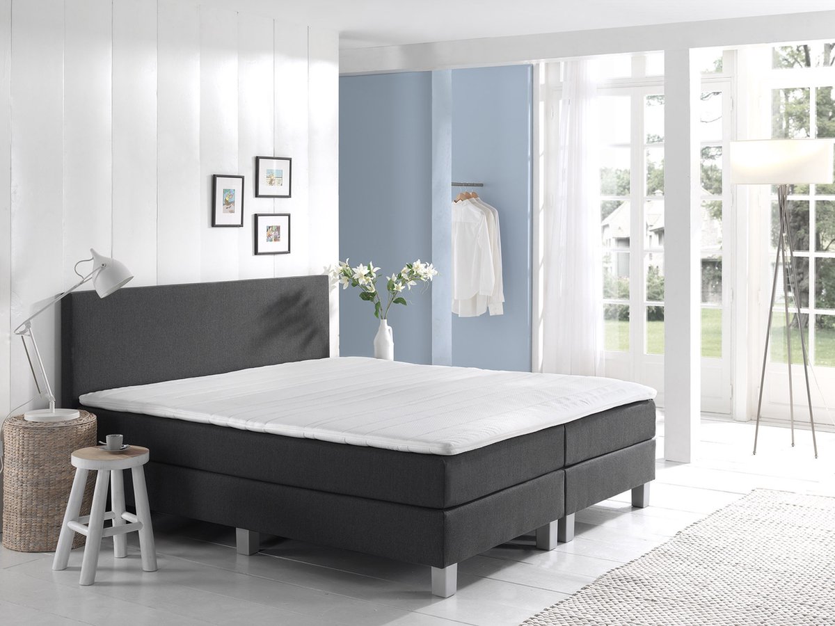 Boxspring Eefje comfort - Antraciet 180x200 7-zone pocket matras, incl. topper en gratis antislip