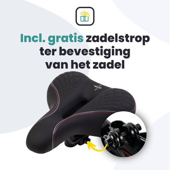 Voltano Zen Fietszadel Met Antislip Gelpads - Zwart / Rood - Uitsparing - Inclusief Zadelstrop - Unisex