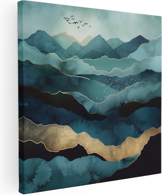 Artaza Canvas Schilderij Aquarelkunstwerk van Bergen - 30x30 - Klein - Foto Op Canvas - Canvas Print