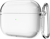 Cazy Siliconen Hoesje geschikt voor Apple Airpods 3 - Inclusief karabijnhaak - Beschermt tegen krassen en stoten - Transparant