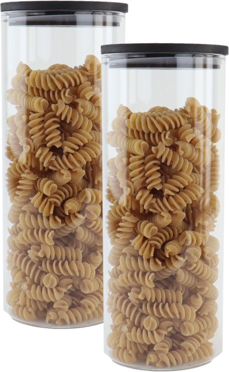 OTIX Voorraadpot - Glas - met Deksel - Set van 2 - 1050ml - Zwart - Hout - SERENITY