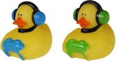 Badeendje gamer - rubber - 2 stuks - groen en blauw - 5 cm - bad speelgoed