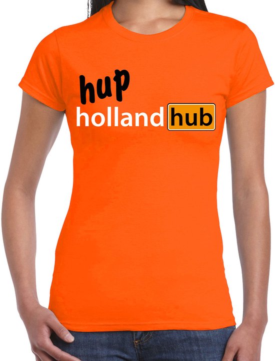 Bellatio Decorations Verkleed T-shirt voor dames - hup holland - oranje - EK/WK voetbal supporter XS