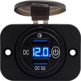 ProRide® 12V USB Stopcontact 2 Poorten Inbouw met Schakelaar en Voltmeter - QC3.0 - USB Autolader, Boot en Camper - Complete set - Blauw