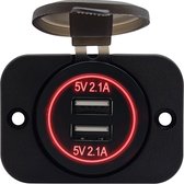 ProRide® 12V USB Stopcontact 2 Poorten Inbouw - 5V/2.1A - USB Autolader, Boot en Camper - Complete set - Rood