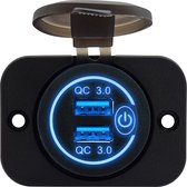 ProRide® 12V USB Stopcontact 2 Poorten Inbouw met Schakelaar - QC3.0 - PUSB1QC-B - USB Autolader, Boot en Camper - Complete set - Blauw