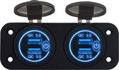 ProRide® 12V USB Stopcontact 4 Poorten met Schakelaar - Tweevoudig Inbouw - QC3.0 - PUSB1QC-B - USB Autolader, Boot en Camper - Blauw
