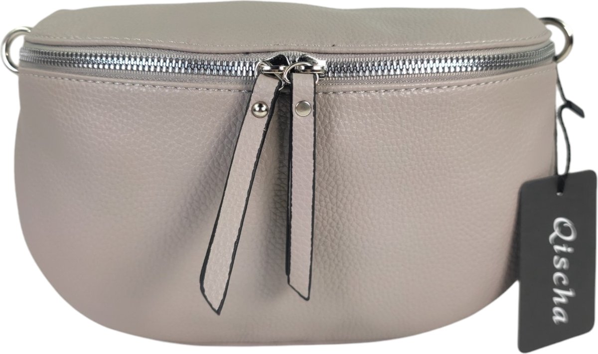 Qischa® - Crossbody heuptas bumbag - uni riem - soft - licht grijs - vegan - medium size