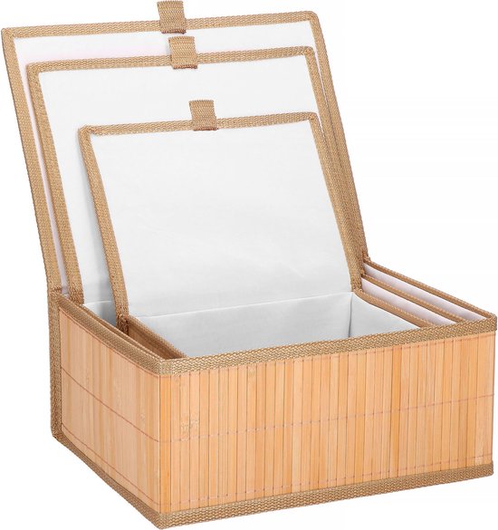 Springos Organizer - Opberger - Gesloten - Badkamer - Cosmetica - Bamboe - Set Van 3 - Ecru