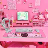 Cartoon Cat Kawaii RGB Gaming muismat led verlengd groot schattige bureauonderlegger antislip rubber XL roze gaming muismat grote muismat roze muismat roze muismat voor gamers 800 x 300 mm