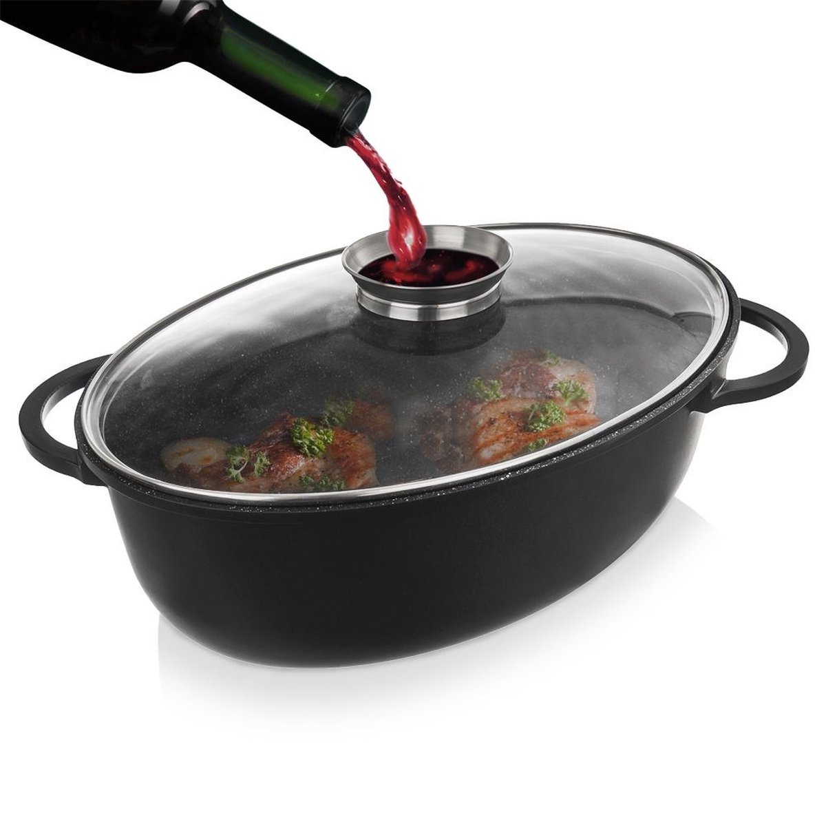 Braadslede Graniet met Deksel Ovaal GRANDE 8 l, 45x27,5 cm - Ovenschaal - Braadpan