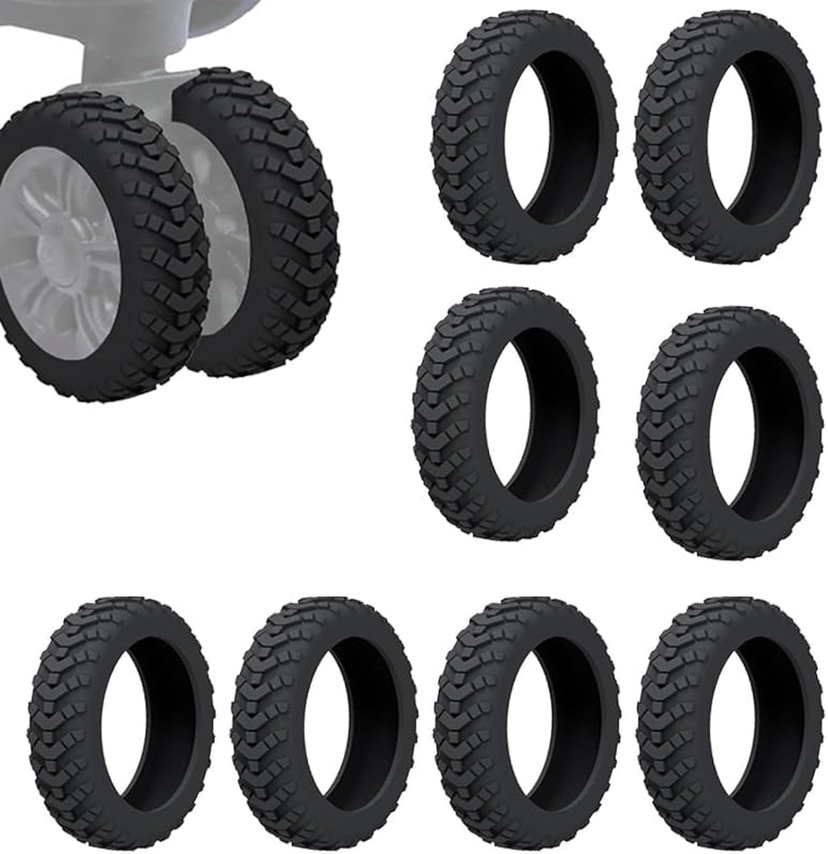 Bagagewielhuls, bagage-accessoires, 8 stuks, draagbare bagagebeschermhoezen, kleurrijke siliconen bagage, wielhoezen voor de meeste 8 wielen, vermindert geluiden, zwart