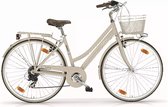 Vélo pour femme In And OutdoorMatch Stephanye - Vélo de ville 28 pouces - Avec 18 vitesses - Panier à vélo - Taille du cadre 46 cm - Freins en V et leviers de frein - Crème