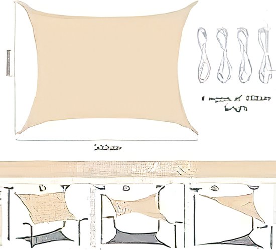 Lumaland zonnezeil inclusief nylon bevestigingskoorden, 100% HDPE met uv- beschermingsfilter, 4 x 4 x 4 m, crème