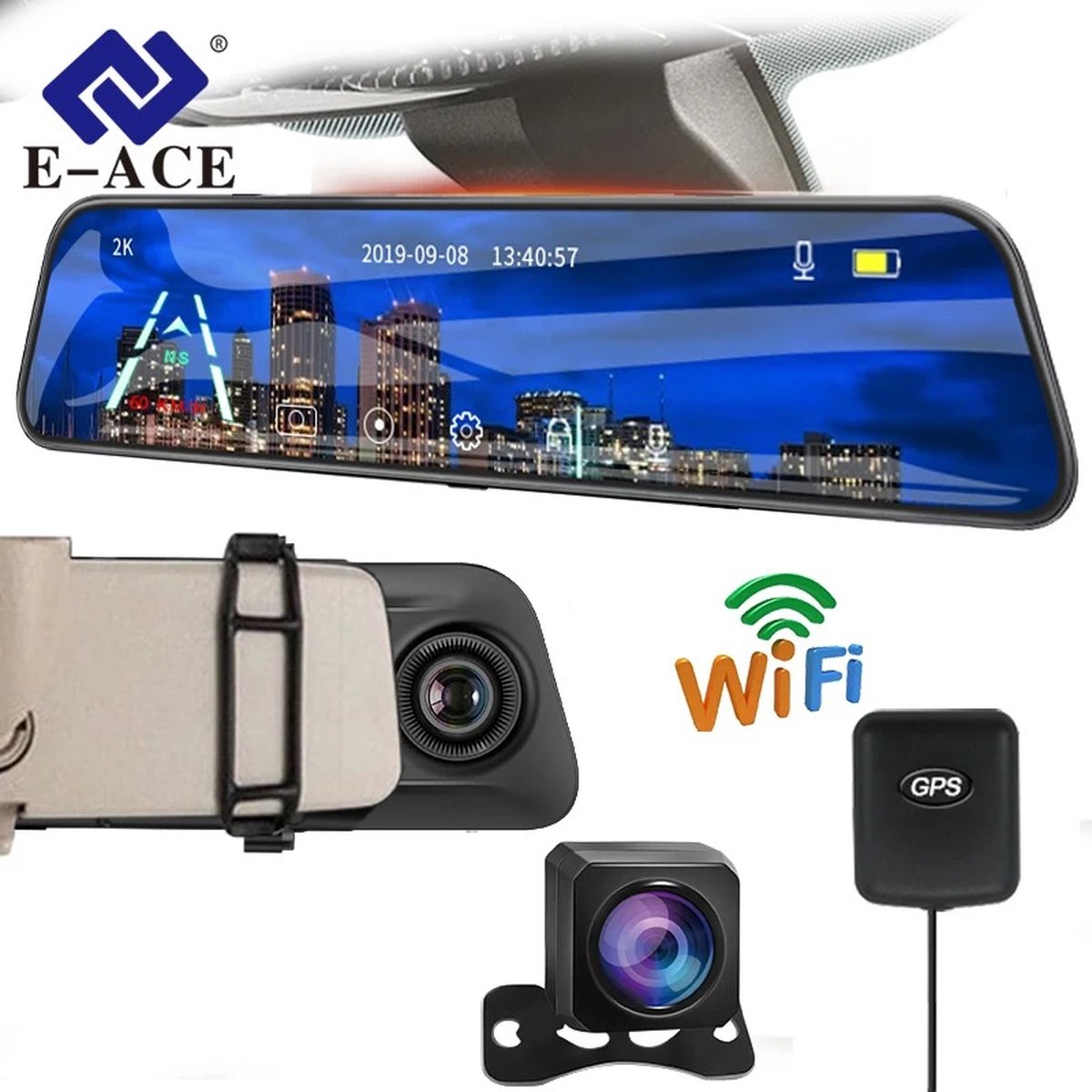 Fs2 - Dashcam - Spiegel dashcam - Achteruitrijcamera - Universeel - Touchscreen - 12 inch