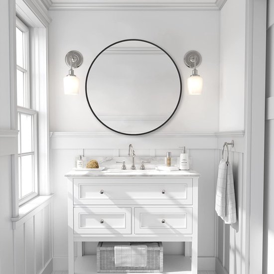 Spiegel rond, 80 x 80 cm, wandspiegel, rond, met hoogwaardig ijzerhoudend metalen frame, badkamerspiegel, modern design, grote spiegel, voor hal, badkamer, woonkamer en nog veel meer