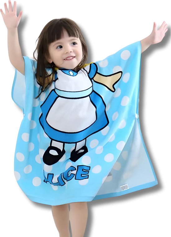 BoefieBoef Sprookjesachtige Alice in Badland BadPoncho - De Perfecte Microvezel Kinderhanddoek met Capuchon voor Peuters en Kleuters (1-6 jaar) - blauw