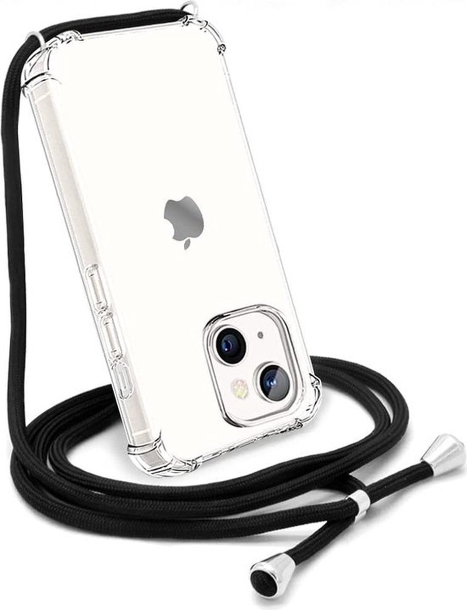 Iphone 15 PRO MAX transparant Siliconen telefoonhoesje met zwarte koord