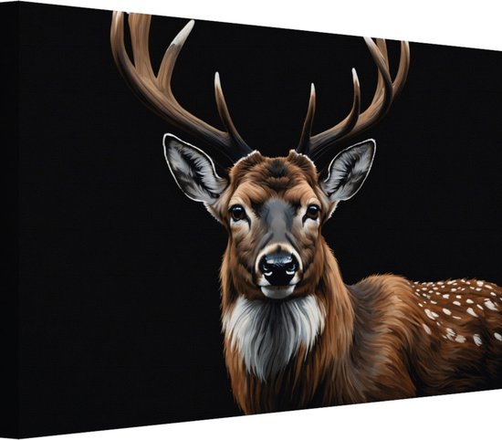 Peintures de cerfs avec fond noir - Peintures de cerfs - Peintures sur toile Animaux - Tableaux ruraux - Cuisine sur toile - Décoration murale chambre 100x75 cm