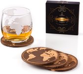 Whisiskey Wereldkaart Onderzetters - 4 Whisky Onderzetters - Onderzetters Voor Glazen - Coasters - Onderzetters Design - Whiskey Glazen - Cadeau voor Man & Vrouw - Cadeau