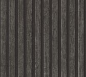 Hout behang Profhome 391094-GU vliesbehang hardvinyl warmdruk in reliëf gestructureerd in hout look mat antraciet grijs zwart 5,33 m2