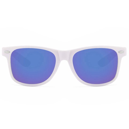 Fako Fashion® - Lunettes de soleil - Wayfarer - Wit - Blauw miroir / Violet