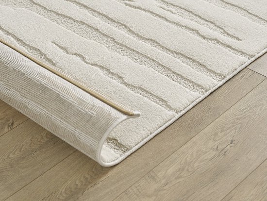 Tapis Elio Japandi - Tapis moderne à poils ras avec motif abstrait effet grande profondeur Crème-200 x 290 cm