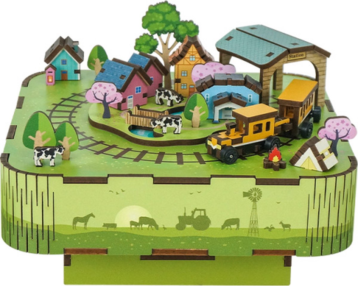 Tonecheer Singing In The Meadow Bouwpakket - Modelbouw - 14 x 14 x 9,6 cm - Houten 3D Puzzel - DIY Muziekdoos Pakket - Modelbouwpakketten - Knutselen voor Volwassenen - Knutselpakket