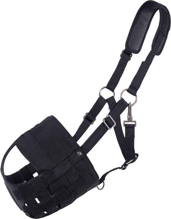 QHP - Graasmasker met Neusgaten - Zwart - Pony QHP - Graasmasker met Neusgaten - Zwart - Pony