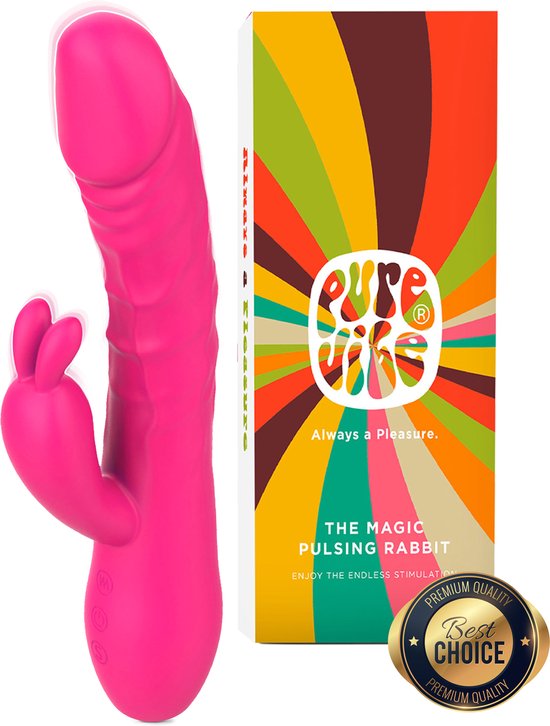 PureVibe® The Magic Pulsing Rabbit - Vibromasseur Tarzan avec effet de choc - Rose - Murmure silencieux et discret - Pink - Vibrateurs pour femmes - Stimulateur de clitoris et de point G - Gode - Toys sexuels