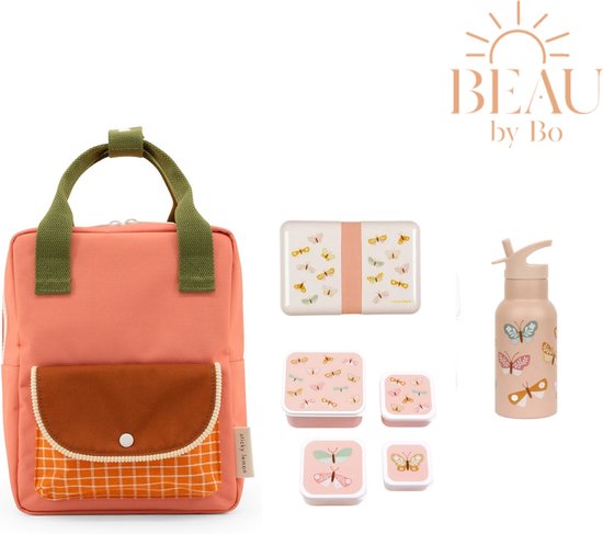 BEAU by Bo Sticky Lemon rugzak small + A Little Lovely Company back to school set Vlinders