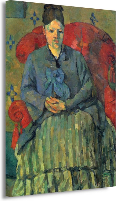 Portret van mevrouw Cézanne in een rode fauteuil - Paul Cézanne schilderijen - Vrouw schilderijen - Muurdecoratie Portret - Muurdecoratie modern - Schilderijen op canvas - Decoratie muur 100x150 cm