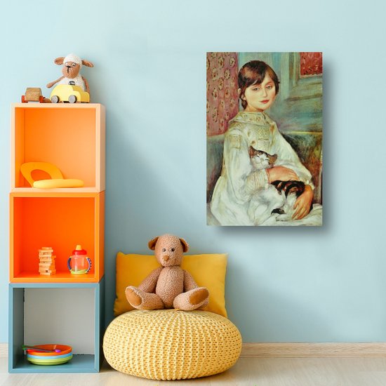 Julie Manet avec chat - Portrait de Pierre-Auguste Renoir - Portrait de fille - Peintures sur toile Portrait - Tableaux ruraux - Peintures sur toile - Art mural 75x100 cm