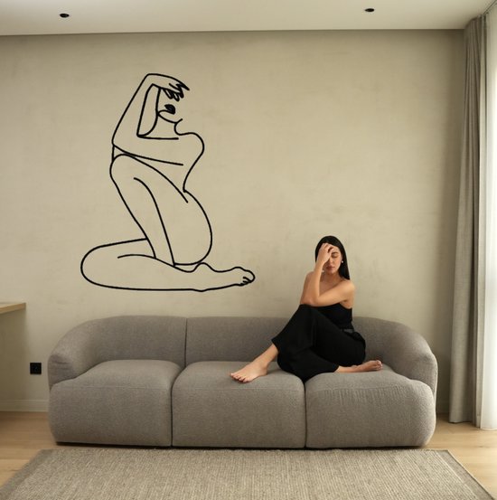 Vrouw16 - Silhouette - Metaalkunst - Rood - 90 cm- Line Art Decoratie - Muur Decoratie- Cadeau voor Vrouw- Inclusief ophangsysteem