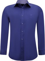 Nette Getailleerde Overhemden Heren - Slim Fit Blouse Stretch - Blauw
