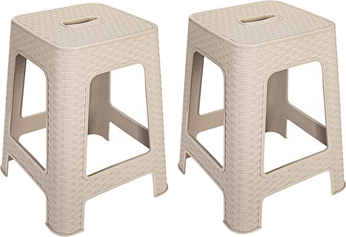 Hega Hogar Krukje - 2x - zit / opstapje - beige - kunststof - 37 x 37 x 45 cm