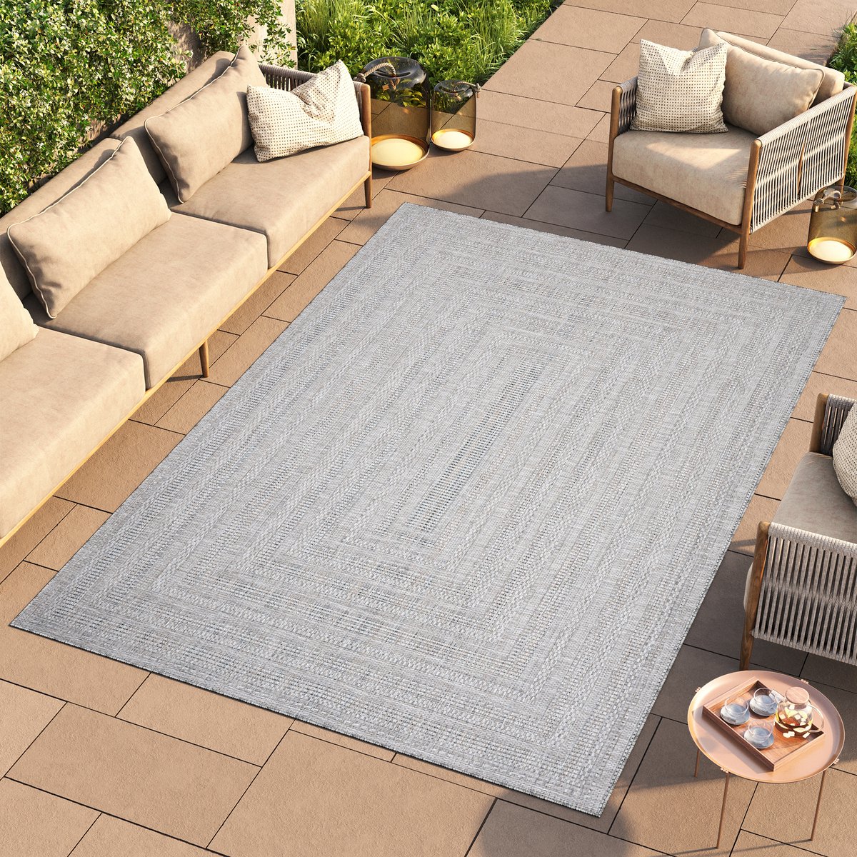 Tapiso Melissa Vloerkleed Lichtgrijs Binnen Buiten Tapijt voor Tuin Maat- 60x100