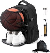 Basketbalrugzak met apart balvak en schoenenvak voor voetbal, volleybal voor jongens, past 15,6 inch laptop, met extra draagbare baltas, handluchtpomp, inflator kit met 2 naalden