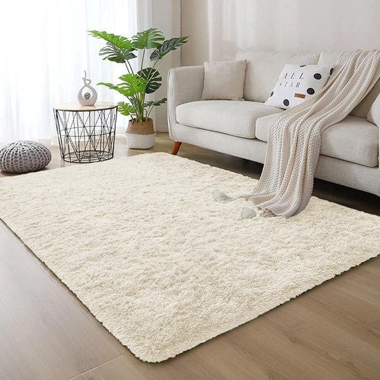 Vloerkleden voor de woonkamer - crèmekleurig tapijt voor slaapkamer, antislip - modern superzacht groot pluizig pluizig hoogpolig niet-pluizend vloerkleed - pluche tapijt voor eetkamer,
