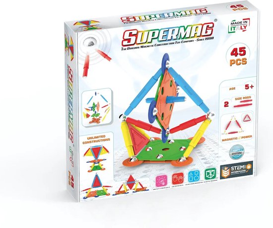 Supermag Multicolor 45 - Magnetisch speelgoed - 45 onderdelen - Open einde speelgoed - Magnetic toys - Constructiespeelgoed - Multicolor