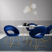 ML- Lot de 2 chaises de salle à manger Design en velours bleu, chaise de salon avec dossier rond tapissée de pieds en métal doré, fauteuil de table à manger ergonomique, chaise de cuisine, chaise baquet, chaise de coiffeuse