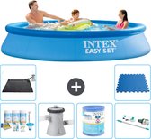 Intex Rond Opblaasbaar Easy Set Zwembad - 305 x 61 cm - Blauw - Inclusief Onderhoudspakket - Zwembadfilterpomp - Filter - Stofzuiger - Solar Mat - Vloertegels