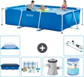 Intex Rechthoekig Frame Zwembad - 300 x 200 x 75 cm - Blauw - Inclusief Afdekzeil - Onderhoudspakket - Zwembadfilterpomp - Filter - Grondzeil - Stofzuiger