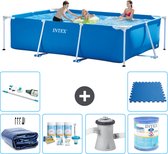 Intex Rechthoekig Frame Zwembad - 300 x 200 x 75 cm - Blauw - Inclusief Solarzeil - Onderhoudspakket - Zwembadfilterpomp - Filter - Stofzuiger - Vloertegels
