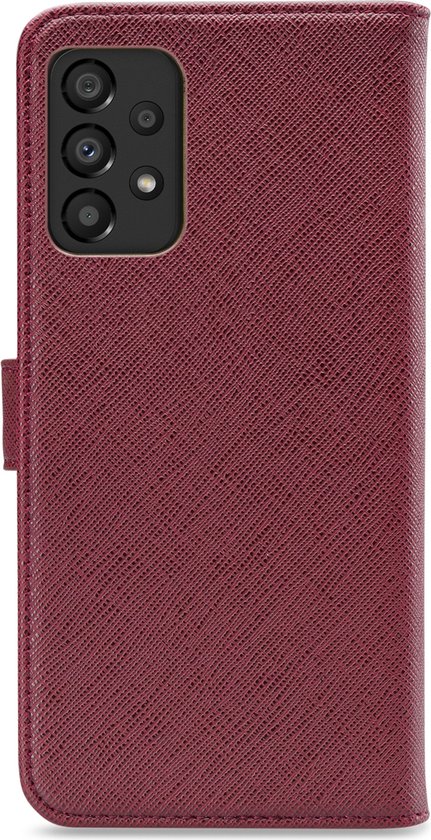 Étui portefeuille bordeaux pour Samsung Galaxy A33 avec texture et découpe caméra.
