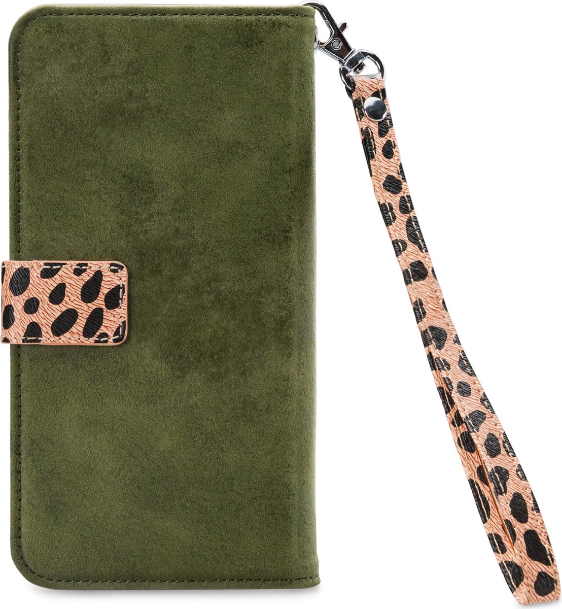 Mobilize Telefoonhoesje geschikt voor Samsung Galaxy A04s Hoesje | Mobilize Magnet Zipper Uitneembare 2in1 Bookcase Portemonnee | Pasjeshouder voor 3 Pasjes | Telefoonhoesje voor Pinpas / OV Kaart / Rijbewijs - Olive Leopard | Groen