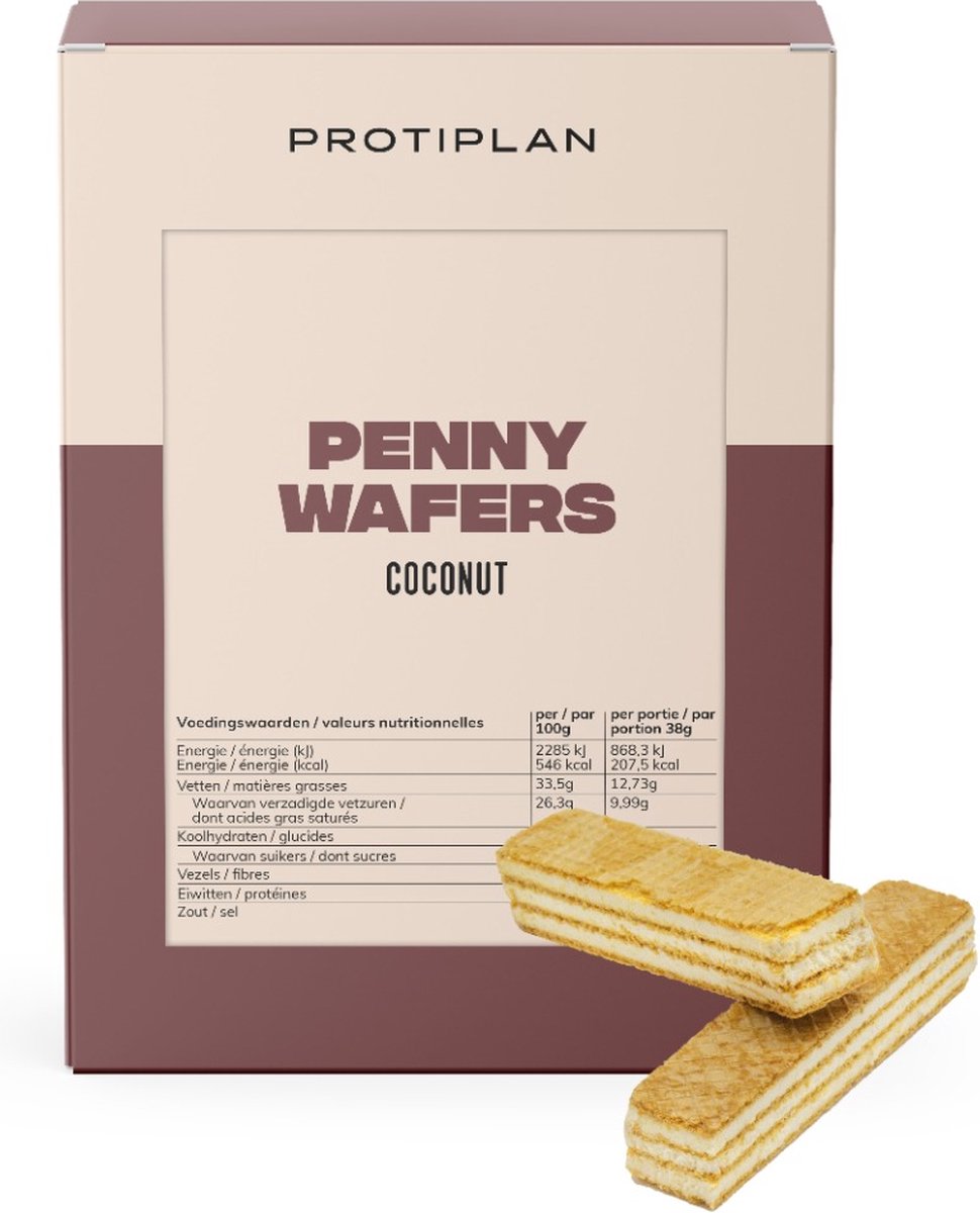 Goedkoopste Protiplan | Pennywafel Kokos | 7 x 38 gram | Eiwitrepen | Koolhydraatarme sportvoeding | Afslanken met Proteïne repen| Koolhydraatarme Wafel | Snel afvallen zonder hongergevoel!