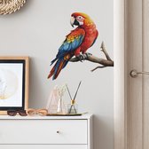 Muurstickers papegaai op tak - Rode papegaai - - tak - kinderkamer - woonkamer - decoratie - Stickerkamer®